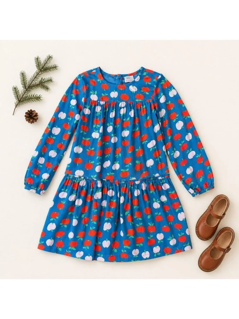 hanna andersson dresses Long Sleeve Playground Dress with Pockets Long sleeve skater dress crafted in stretch jersey perfect for twirly Apples On Chalk Blue Long